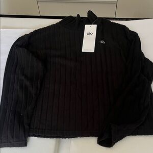 ALO Yoga Black Ribbed Logo Top and pants size M